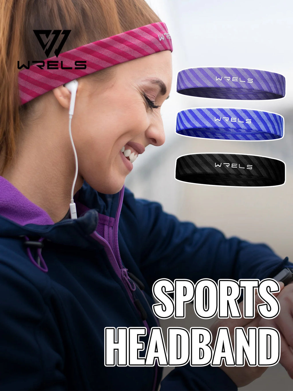 WRELS Sports Headbands Non Slip Moisture Wicking Workout Sweatbands for Running Yoga Quick Drying Elastic Sweat Hairband