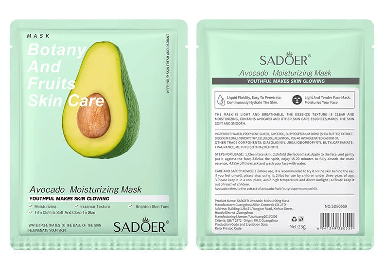 8pcs SADOER Fruits Face Mask Beauty Facial skincare Masks Moisturizing Firming Hydrating Facial Mask Face Care Korean Cosmetics