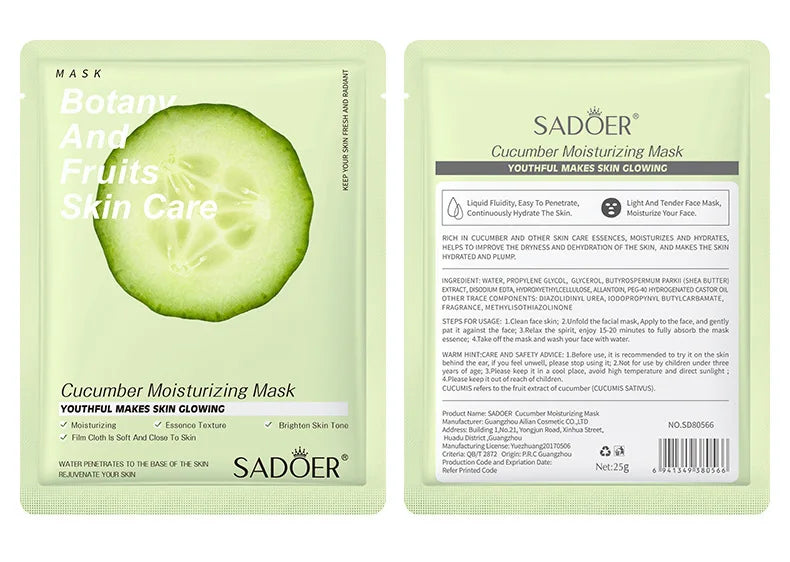 8pcs SADOER Fruits Face Mask Beauty Facial skincare Masks Moisturizing Firming Hydrating Facial Mask Face Care Korean Cosmetics