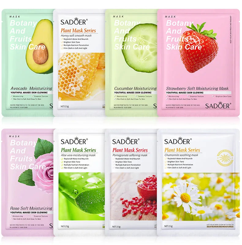 8pcs SADOER Fruits Face Mask Beauty Facial skincare Masks Moisturizing Firming Hydrating Facial Mask Face Care Korean Cosmetics