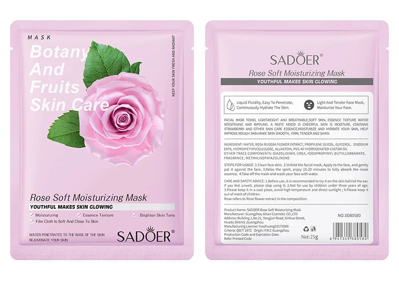 8pcs SADOER Fruits Face Mask Beauty Facial skincare Masks Moisturizing Firming Hydrating Facial Mask Face Care Korean Cosmetics