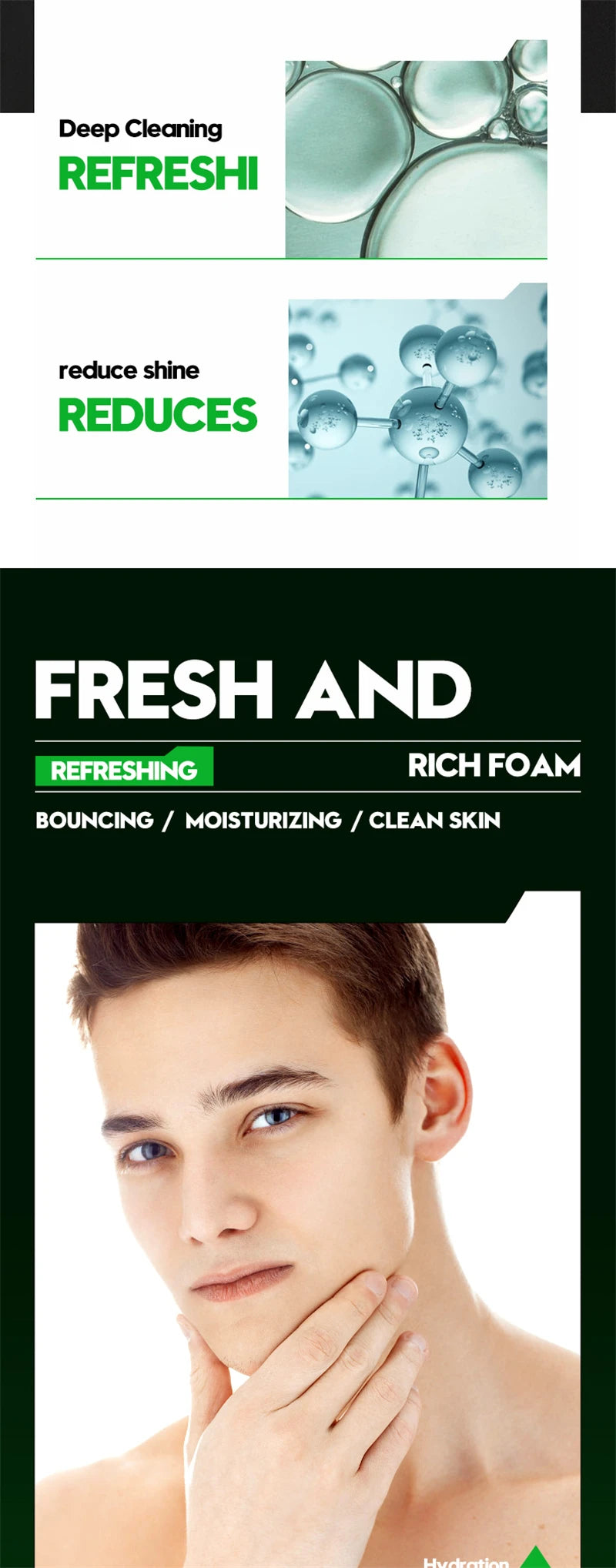 Deep Cleansing Men Facial Cleanser Oil Control Moisturizing Blackhead Remove Dark Spots Pores Acne Mark Refining Face Wash 100g