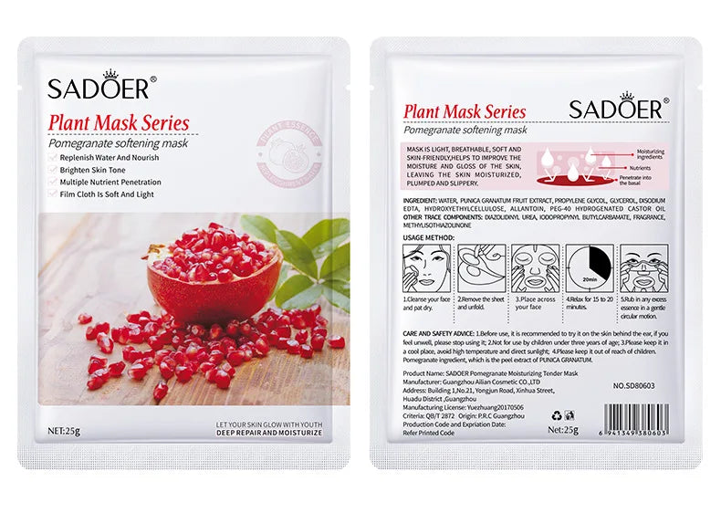 8pcs SADOER Fruits Face Mask Beauty Facial skincare Masks Moisturizing Firming Hydrating Facial Mask Face Care Korean Cosmetics